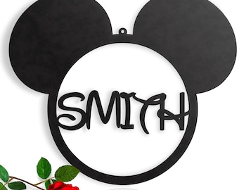 Gepersonaliseerd Mickey Mouse-bord met aangepaste naam Gepersonaliseerd cadeau voor kinderen Metalen muurkunst Muurdeurhanger Mickey Mouse-hoofd met Disney-thema