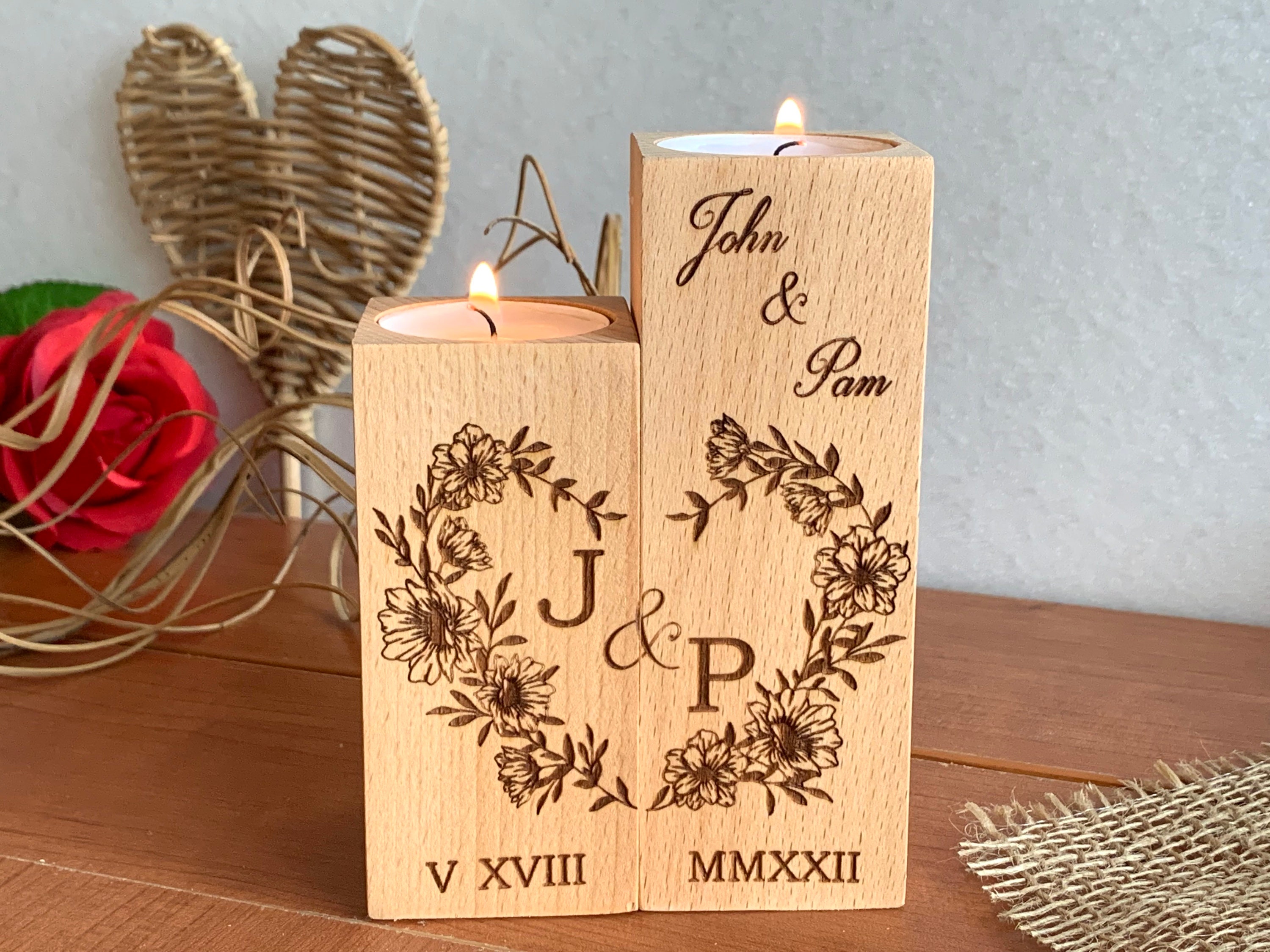 Bougeoir Cœur En Bois Personnalisable Avec Photo – Cadeau Couple, Mariage, Noël – Décoration Maison émotionnelle