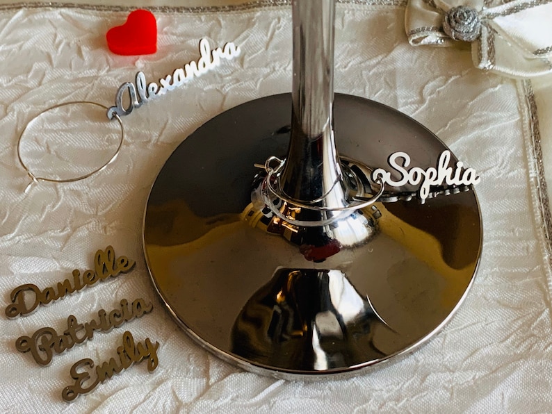 Personalized Stainless Steel Wine Glass Charms Wedding Name Etsy