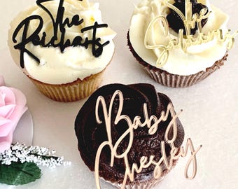Personalized Name Cake Charms, Custom Acrylic Cupcake Toppers, Birthday Party Decorations