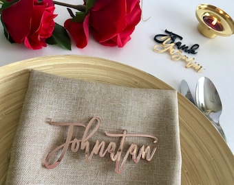 Modern Calligraphy Table Names Personalized Seating Wedding Place Cards Custom Laser Cut Wedding Acrylic Invitation Rose Gold Mirror Wooden