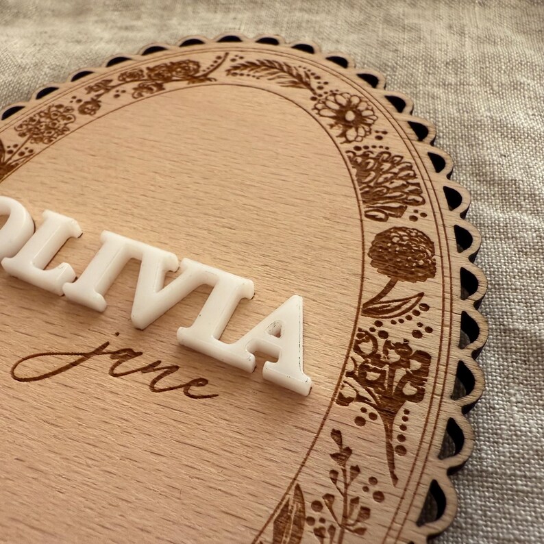 Floral Baby Name Plate Announcement Sign | Personalized Wooden Plaque ...