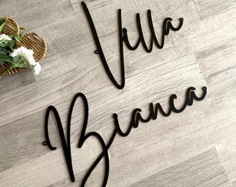 Targa personalizzata con il nome della villa, targa in metallo personalizzata per la casa con scritta in corsivo, decorazione murale in metallo