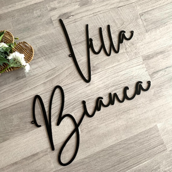 Personalized Villa Name Sign, Custom Metal House Plaque with Script Lettering, Metal Wall Art