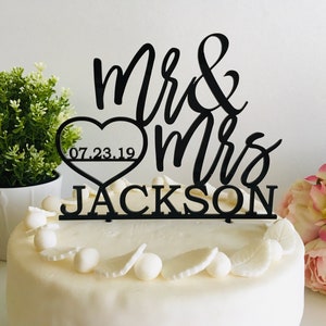 Personalized Wedding Cake Topper - Mr and Mrs Cake Topper - Anniversary Cake Topper - Custom Cake Topper & Wedding Date - Choose Your Colors