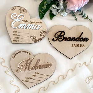 Cartello annuncio cuore Nome personalizzato Statistiche nascita bambino Cartello nome cameretta bambino Cartello arrivo bambino Cartello nome bambino Cartello cuore in legno