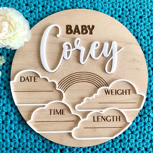 Personalized Baby Name Announcement Sign Custom 3D Wood Baby Birth Stats Sign Engraved Hospital Baby Name Sign Newborn Gift Birth Photo Prop