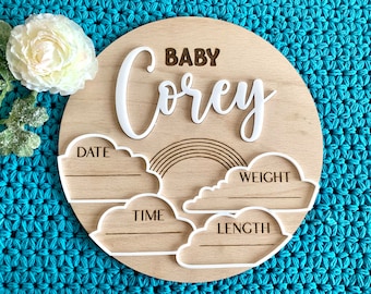 Personalized Baby Name Announcement Sign Custom 3D Wood Baby Birth Stats Sign Engraved Hospital Baby Name Sign Newborn Gift Birth Photo Prop