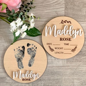 Custom Baby Footprint Sign - Personalized Baby Name Announcement Signs with Birth Stats - Baby Name Reveal - Baby Welcome Sign for Hospital