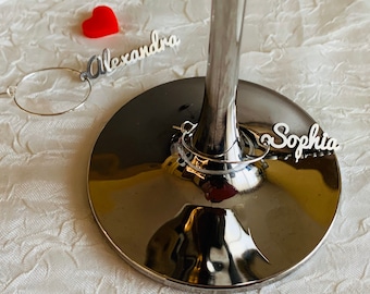 Dijes personalizados para copas de vino de acero inoxidable, etiquetas con nombre para bebidas cortadas con láser