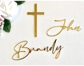 Personalized Two Names and Cross Cake Topper - Custom Christening or Baptism Decoration