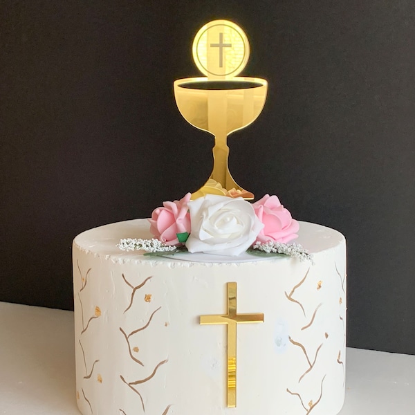 Chalice Cup Cake Topper, Laser Cut Chalice and Cross Cake Charm First Holy Communion, Christening Cake Topper, Baptism, Any Colors and Sizes