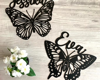 Gepersonaliseerd vlinderbord - aangepast naambord - vlinderkunst - metalen wandkunst - huisdecoratie kinderkamer muur hangend bord wieg naambord