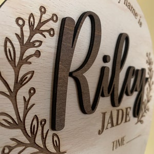 Personalized Baby Name Announcement Sign Custom 3D Wood Baby Birth Sign Stats Engraved Hospital Baby Name Sign Newborn Gift, Available Sizes image 9