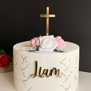 Custom Name Cake Charm & Acrylic Cross Cake Topper, Personalized Christening Cake Topper Baptism Name Plaque First Holy Communion, Any Color