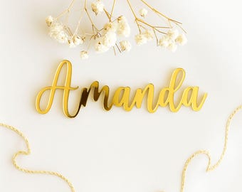 Lasergesneden naamplaatskaarten, aangepaste acryl naamkaartjes, gepersonaliseerde tafeldecoratie bruiloft en evenement