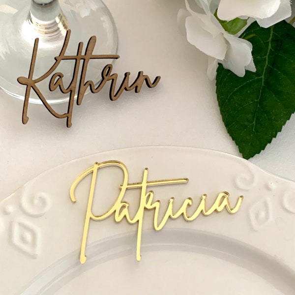 Personalized Laser Cut Names - Custom Acrylic Name Place Cards - Wedding Guest Names  - Bride & Groom - Wood Place Cards- Dinner Party Decor