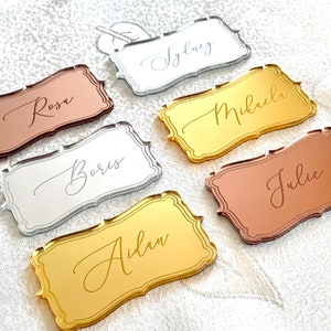 Personalized Mirrored Acrylic Wedding Place Cards: Engraved Guest Names