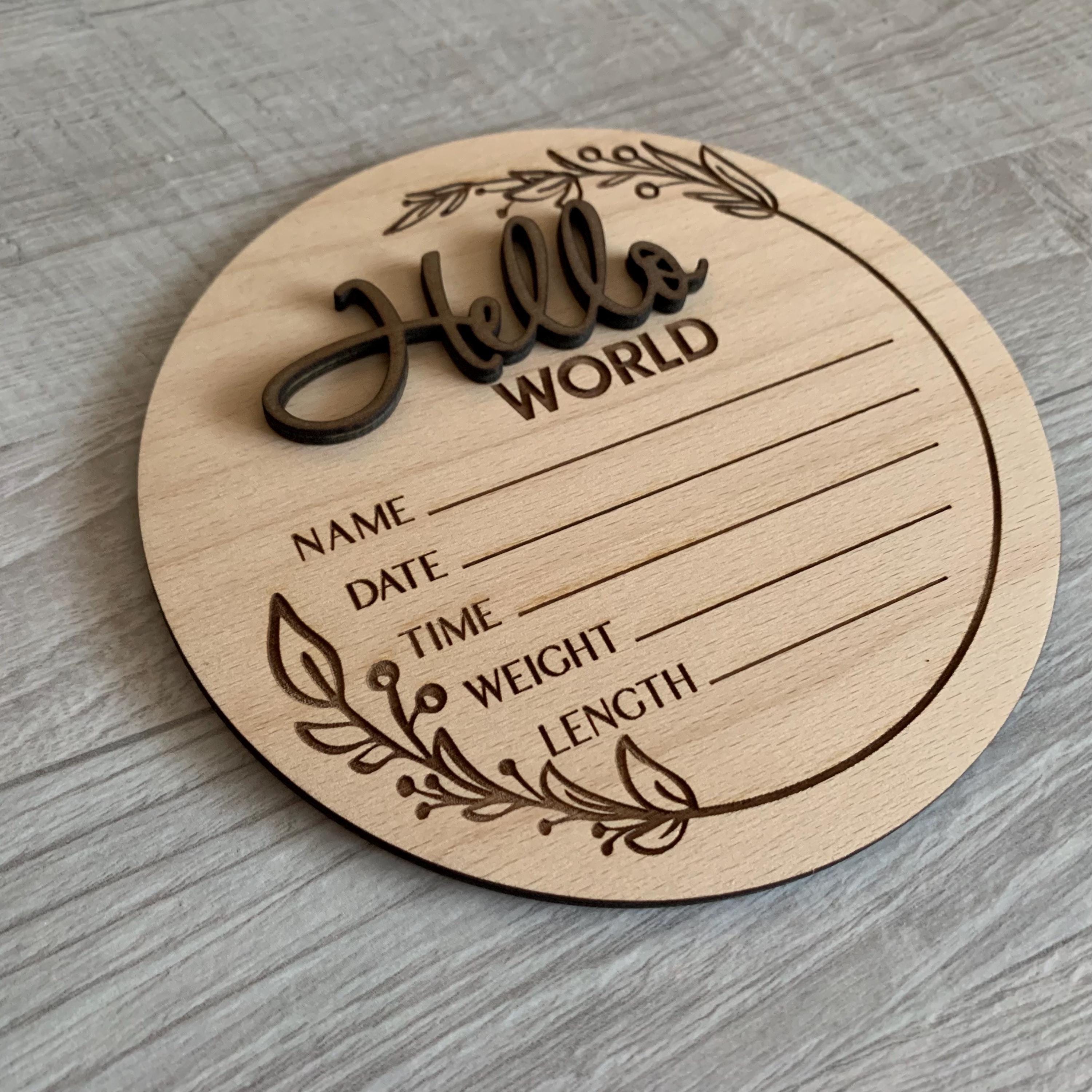 Hello World Baby Announcement Sign - Personalized Birth Stats Plaque ...