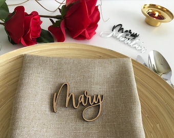 Laser Cut Names Wedding Place Cards Gold Calligraphy Table Names Acrylic Wooden Table Decorations Elegant Bridal Shower Decor Name Settings