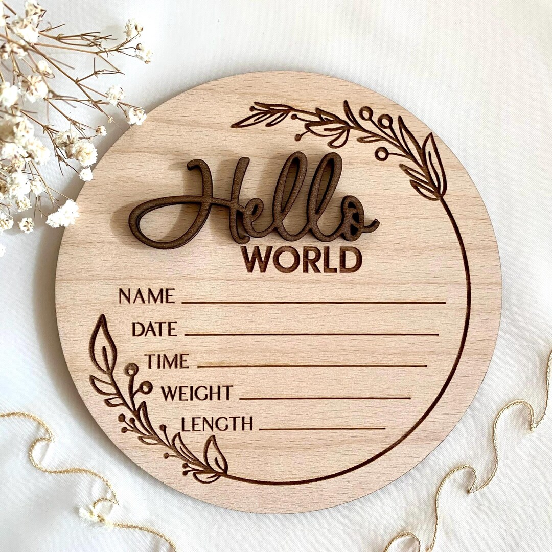 Hello World Baby Announcement Sign - Personalized Birth Stats Plaque ...