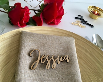 Personalized Wedding Wooden Calligraphy Laser Cut Names Custom Acrylic Wood Place Cards Party Decor Seating Plan New Font Wedding Invitation