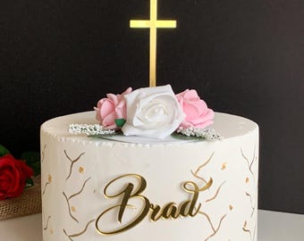 Custom Name Cake Topper and Cross - Personalized Christening, Baptism or Communion Decor