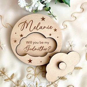 Vuoi essere la mia madrina o il mio padrino? Proposta personalizzata per padrino o madrina - Ornamento personalizzato - Regalo per battesimo, richiesta personalizzata, scatola di legno per proposta
