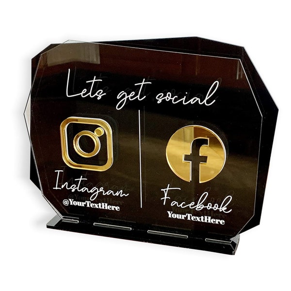 Personalized Social Media Signs, Instagram and Facebook Custom Name Sign Small Business Table Office Salon Sign Hashtag Freestanding Signage