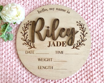 Personalized Baby Name Announcement Sign Custom 3D Wood Baby Birth Stats Sign Engraved Hospital Baby Name Sign Newborn Gift, Available Sizes