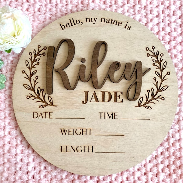 Personalized Baby Name Announcement Sign Custom 3D Wood Baby Birth Stats Sign Engraved Hospital Baby Name Sign Newborn Gift, Available Sizes