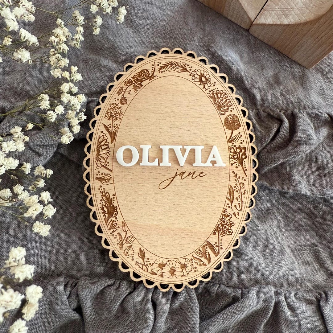 Floral Baby Name Plate Announcement Sign | Personalized Wooden Plaque ...