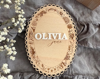 Enseigne florale de faire-part de plaque signalétique bébé | Plaque en bois personnalisée | Souvenir de naissance de nouveau-né