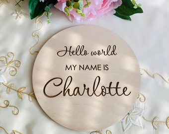 Personalized Newborn Baby Announcement Sign for Hospital Custom Baby Name Wood Birth Sign Hello World Newborn Gift Gender Reveal Photo Prop