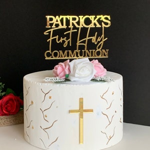 First Holy Communion Cake Topper, Custom Name and Cross Personalized Christening Cake Topper Baptism Religious Party Decor Cake Centerpiece