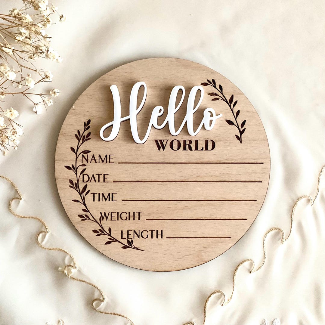 Hello World Baby Announcement Sign - Custom Birth Stats Plaque ...