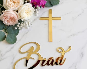 Personalized Name & Cross Cake Topper, Baptism or Christening Decor