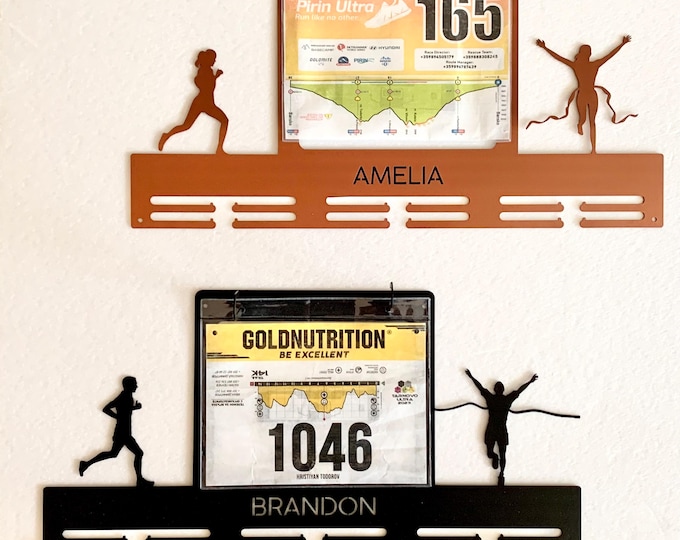 Personalized Running Medal Holder – Custom Name Finisher Medal Hanger & Race Bib Display