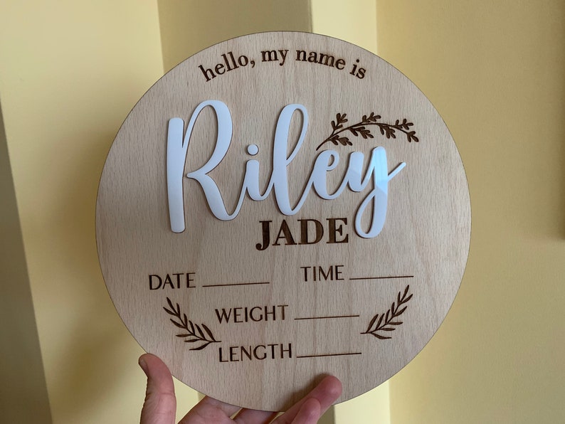 Personalized Baby Name Announcement Sign Custom 3D Wood Baby Birth Sign Stats Engraved Hospital Baby Name Sign Newborn Gift, Available Sizes image 3