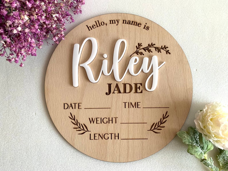 Personalized Baby Name Announcement Sign Custom 3D Wood Baby Birth Sign Stats Engraved Hospital Baby Name Sign Newborn Gift, Available Sizes image 7