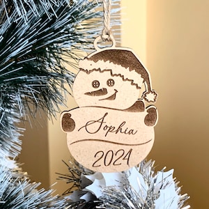 Personalized Snowman Ornament & Custom Name Cute Name Ornament Wood Snowmen Bauble Xmas Tree Decorations - Family Christmas Ornaments - 2025