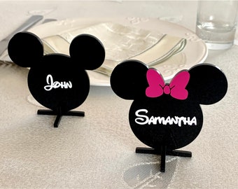 Ornement de nom Mickey Mouse personnalisé Porte-cartes de marque Disney personnalisés Marque-places autoportants Noms d'invités Centres de table Décoration de fête