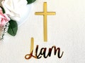 Personalized Name Cake Charm & Cross Custom Christening Cake Topper Baptism Decor Laser Cut Name Cake Plaque Mirror Acrylic, Available Sizes product logo