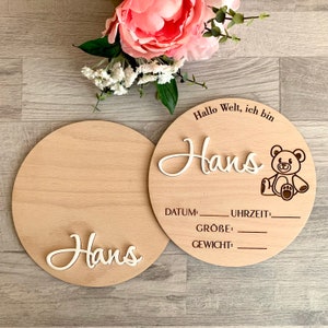 Personalized Baby Announcement Signs Footprint Sign Custom Name Sign for Hospital & Teddy bear Baby Birth Stats Newborn Gift Baby Foot Print