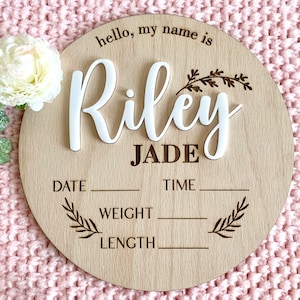 Personalized Baby Name Announcement Sign Custom 3D Wood Baby Birth Sign Stats Engraved Hospital Baby Name Sign Newborn Gift, Available Sizes