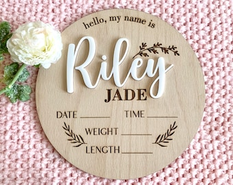 Personalized Baby Name Announcement Sign Custom 3D Wood Baby Birth Sign Stats Engraved Hospital Baby Name Sign Newborn Gift, Available Sizes