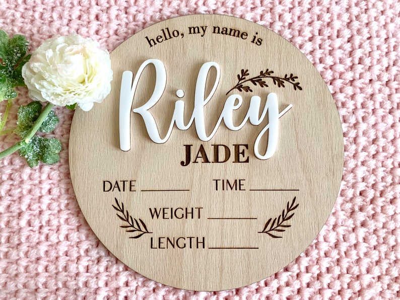 Personalized Baby Name Announcement Sign Custom 3D Wood Baby Birth Sign Stats Engraved Hospital Baby Name Sign Newborn Gift, Available Sizes image 1