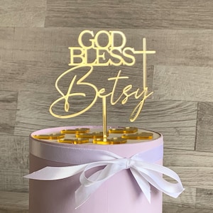 Personalized God Bless Cake Topper Custom Name & Cross Baptism Cake Topper First Communion Cake Topper Christening Cake Topper Confirmation