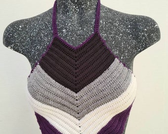 Crochet Asexual Pride Rainbow Halter Top / Boho Hippie Festival Outfit / Bi Feminism Rave Crop Top /  LGBTQ