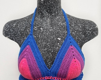 Bisexual Pride Rainbow Halter / Top Crochet / Boho Hippie Festival Outfit / Bi Feminism Rave Crop Top / LGBTQ